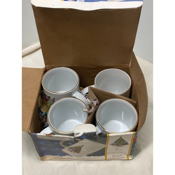 (4) Sea Gull Fine China Christmas Tree Coffee Mugs Teacups with Gold Rim w/ Box - Picture 9 of 11